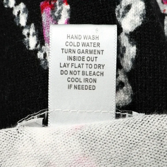 Cache Sweater Womens Medium Black Pink Low Cut Out Jewelry Print Pullover - Picture 10 of 11